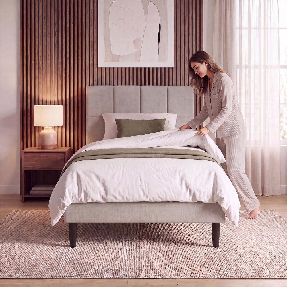 VIDA DESIGNS Velmora Single Beige Linen Fabric Bed Image 3