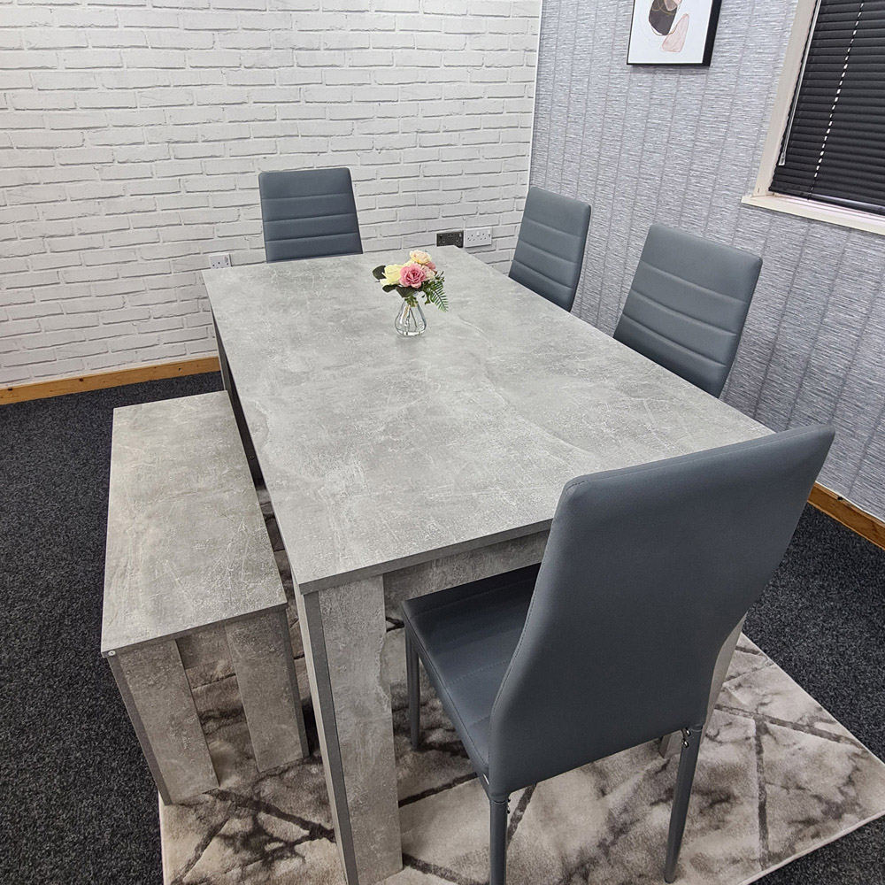 Portland Leather 4 Seater Dining Set Stone Grey and Dark Grey Image 6