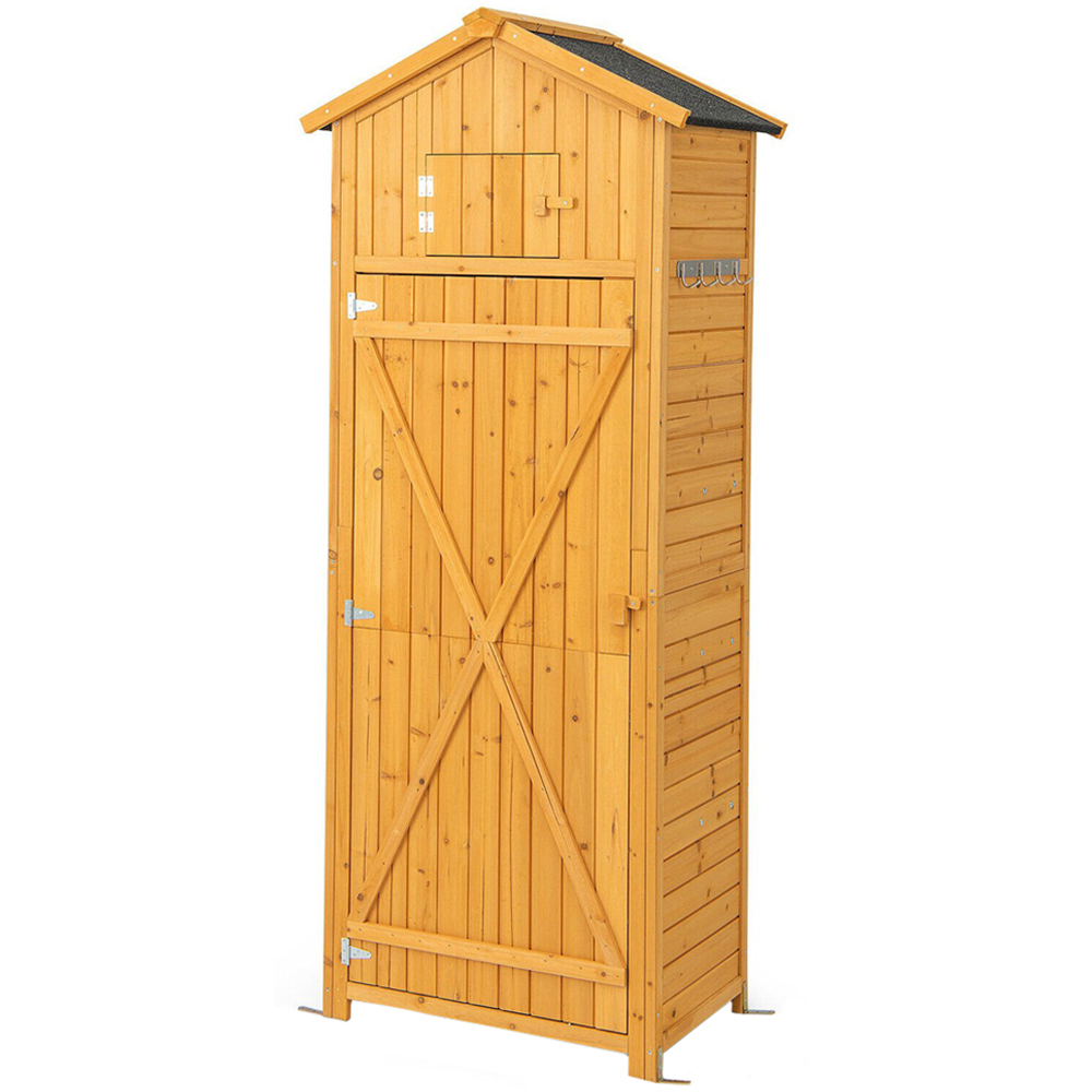 Costway Natural Tall Outdoor Storage Cabinet with Lockable Doors and Foldable Table Image 1