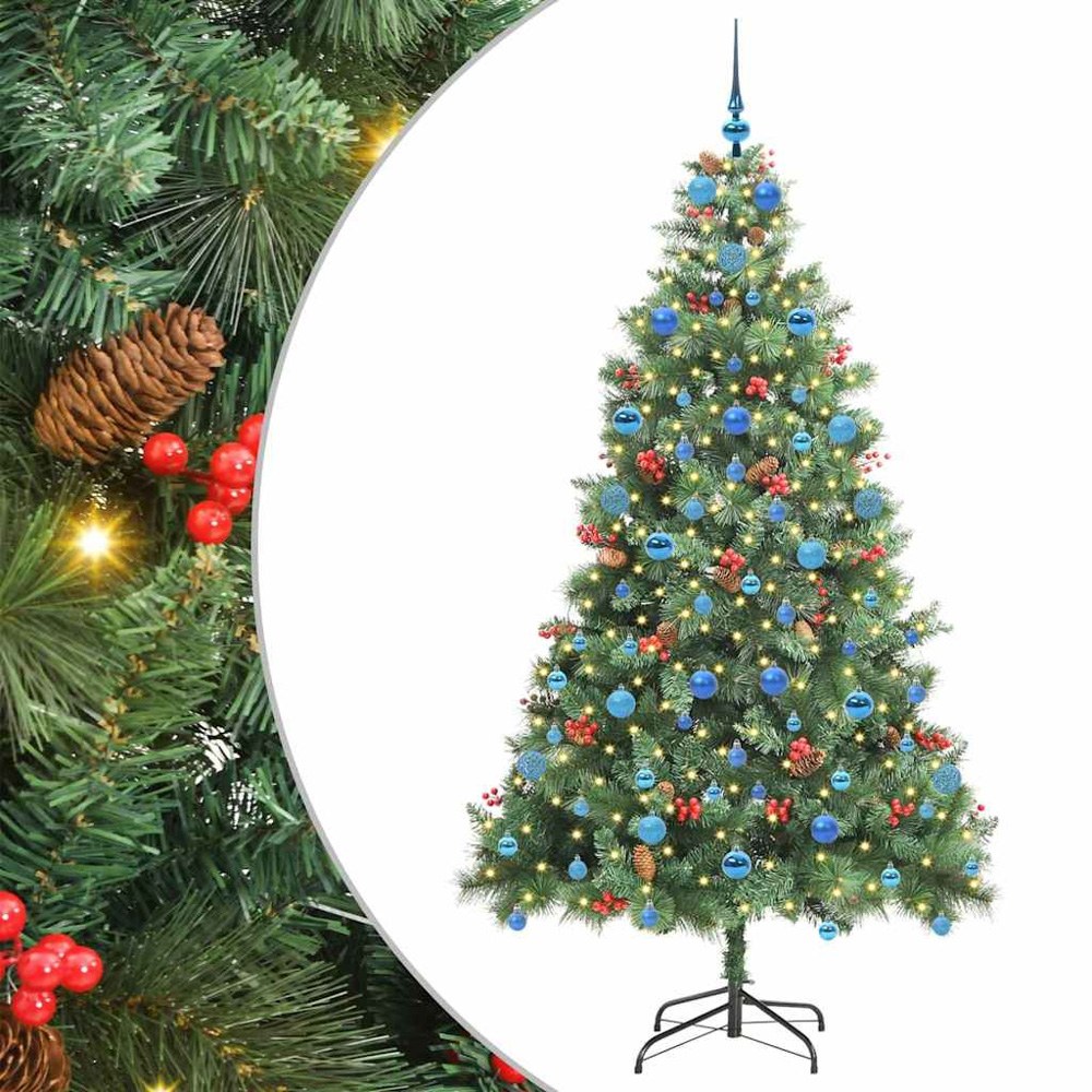 vidaXL 300 LED Pre-Lit Blue Baubles Green Artificial Christmas Tree 7ft Image 2