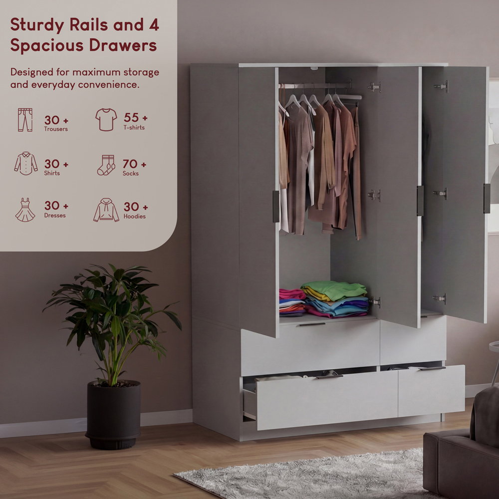 VIDA DESIGNS Trega 3 Door 4 Drawer Grey Wardrobe Image 7