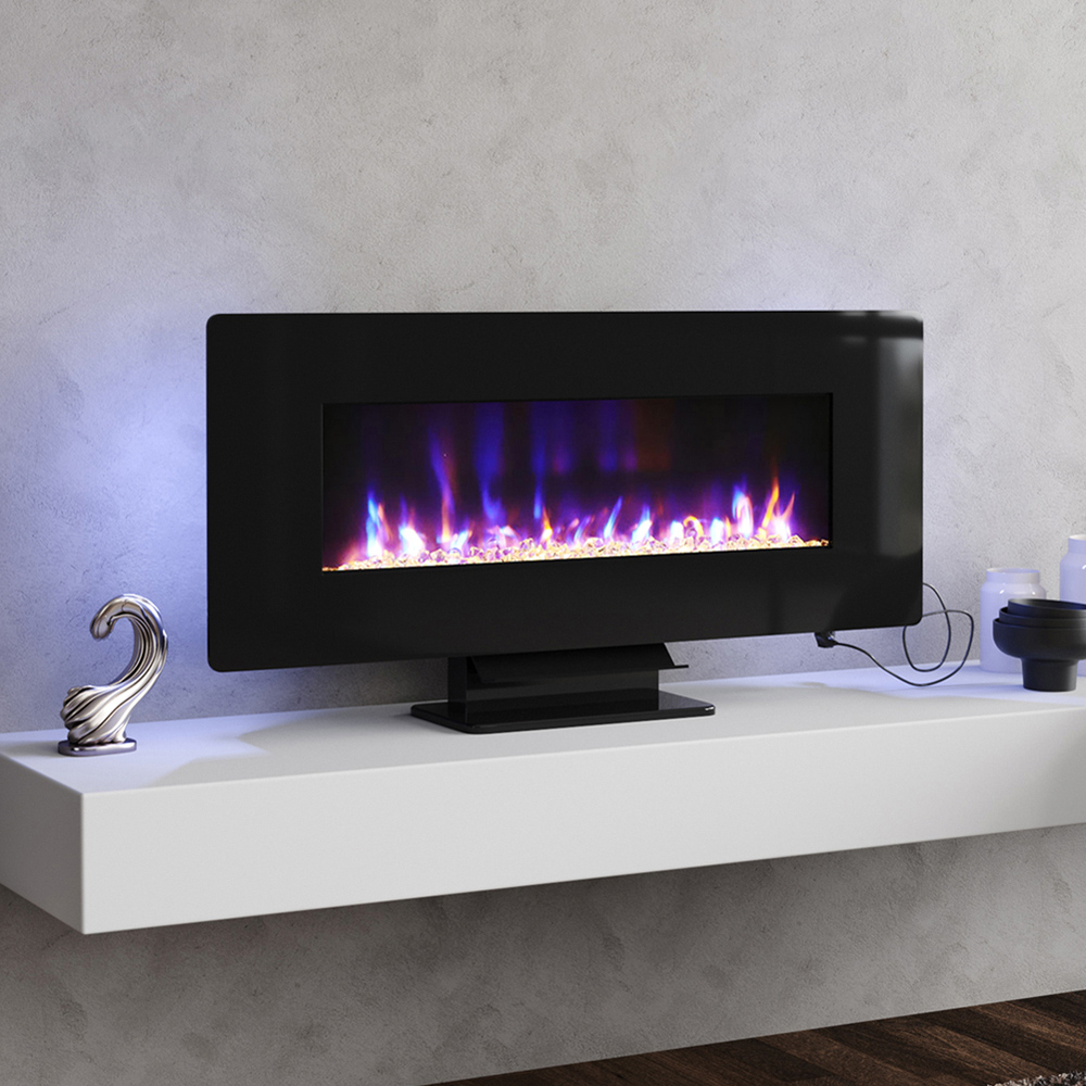 Living and Home Black Wide Frame Electric Fireplace with Stand Image 2