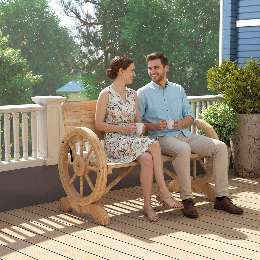 Outsunny 2 Seater Natural Wooden Garden Bench with High Back Image 7