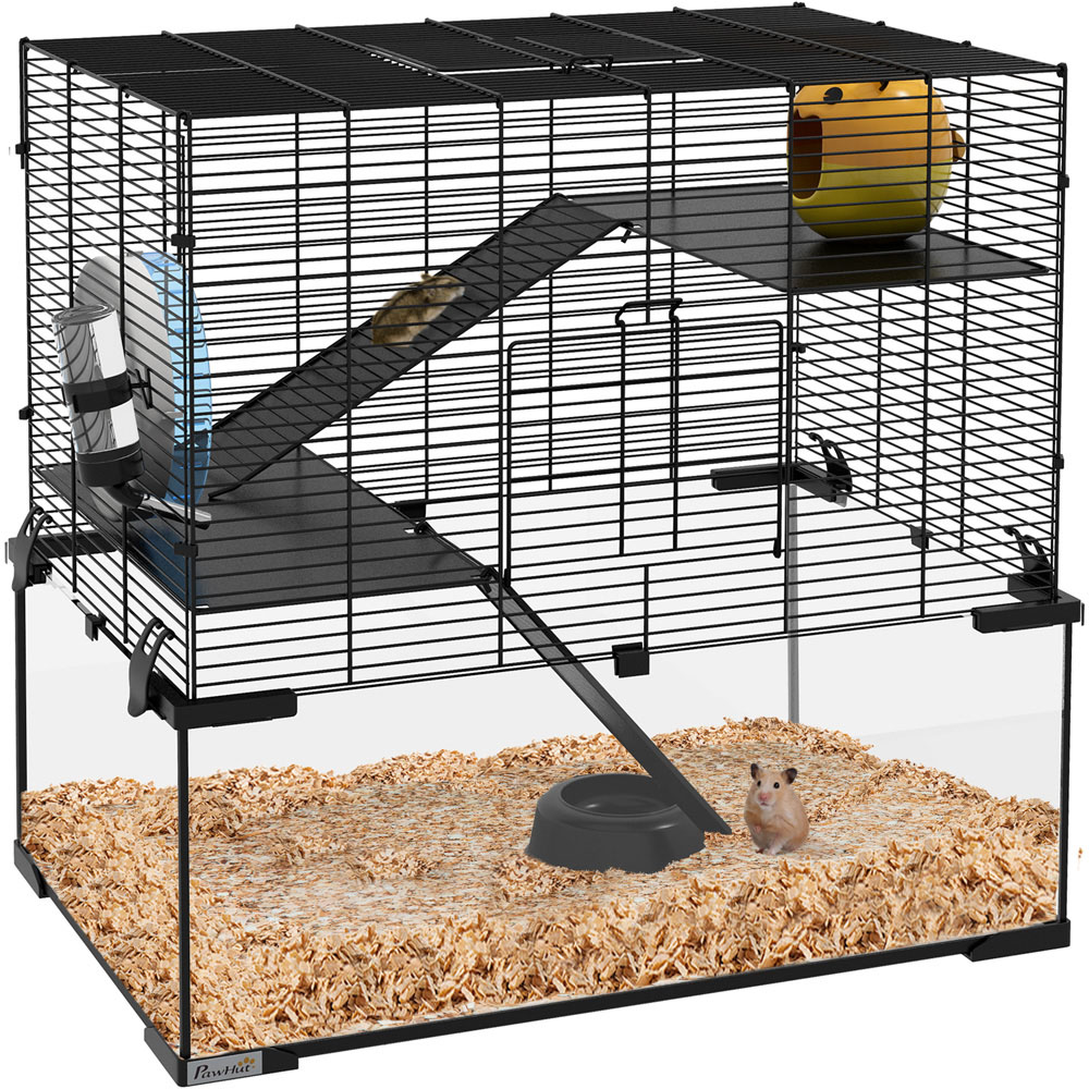 PawHut Black 3 Tier Hamster Cage 57 x 40 x 60cm Image 1