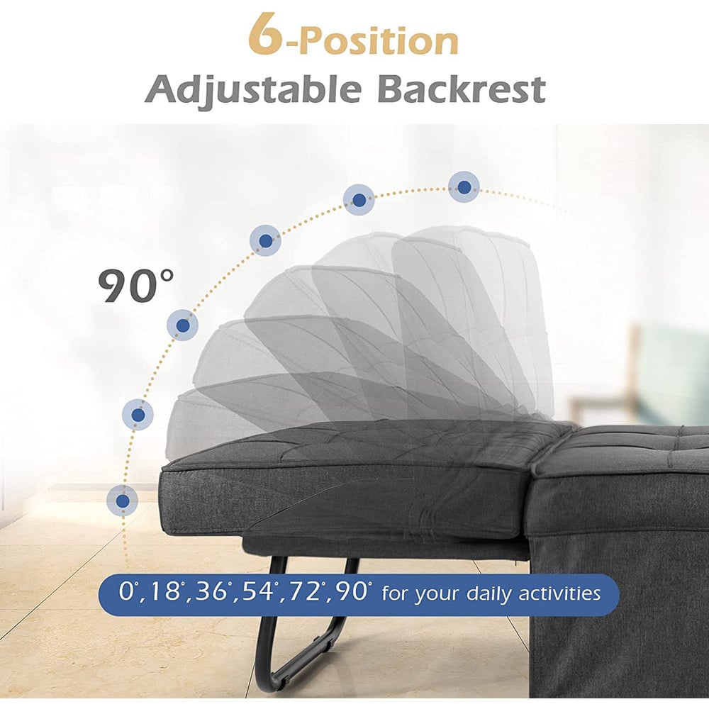 Costway Grey 4 in 1 Convertible Sofa Bed with Adjustable Backrest Image 6