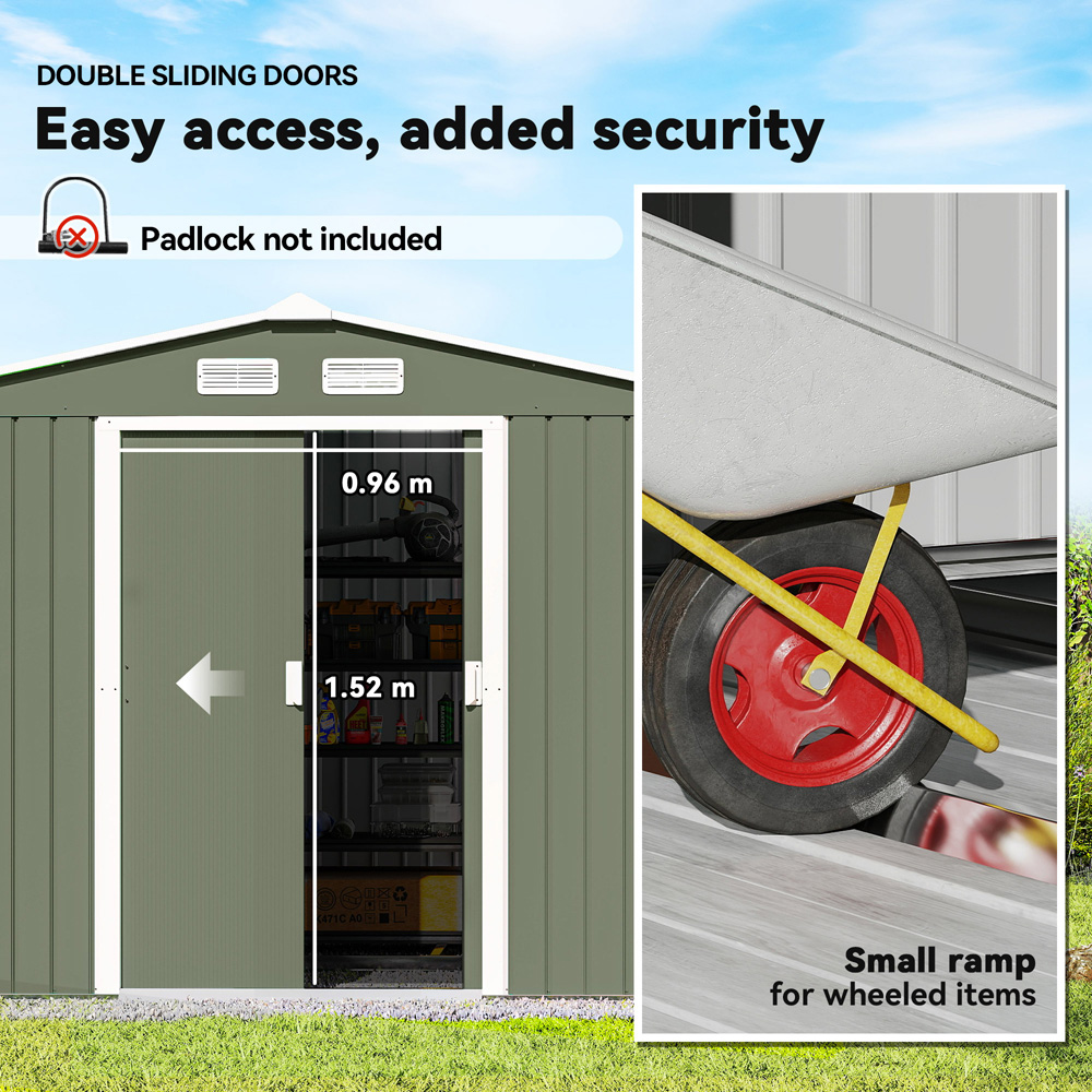 Outsunny 9 x 6ft Light Green Metal Apex Garden Shed Image 4