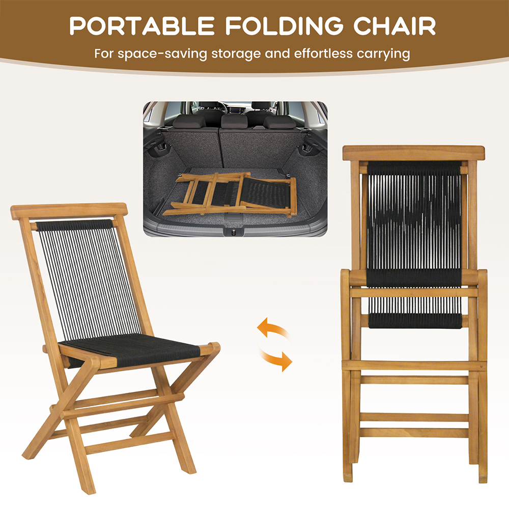 Costway Set of 2 Woven Teak Wood Foldable Garden Dining Chairs Image 5