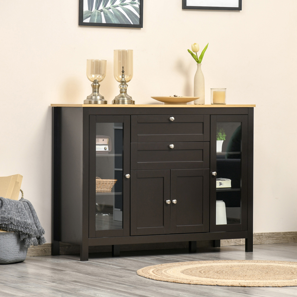 HOMCOM 4 Door 2 Drawer Black Brown Modern Storage Cabinet Image 4