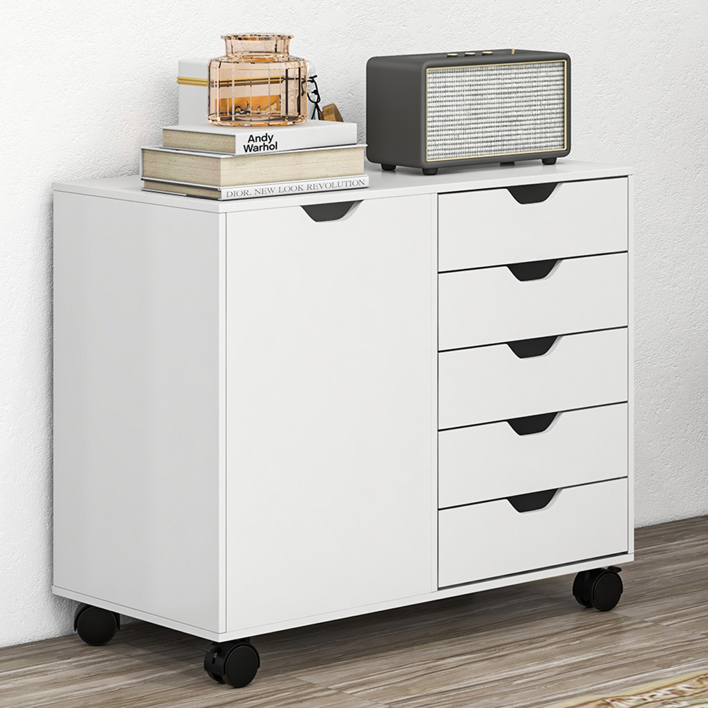 Portland Single Door 5 Drawer White Storage Cabinet Image 1