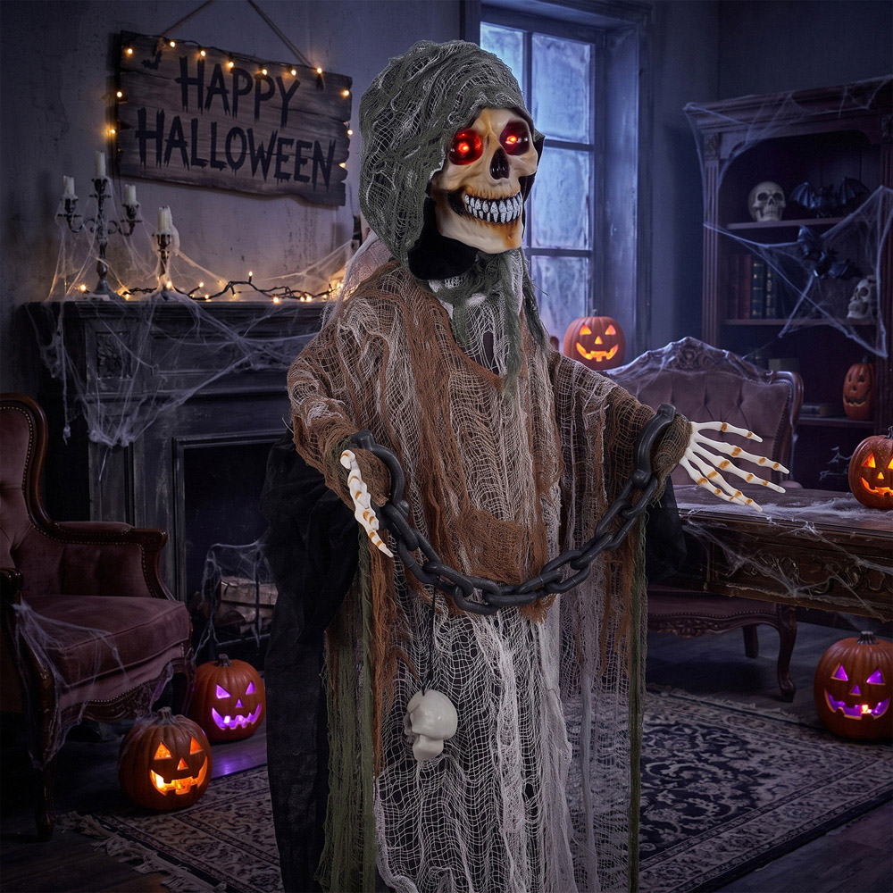 HOMCOM Light Up Animated Chained Grim Reaper Halloween Decoration 5.5ft Image 3