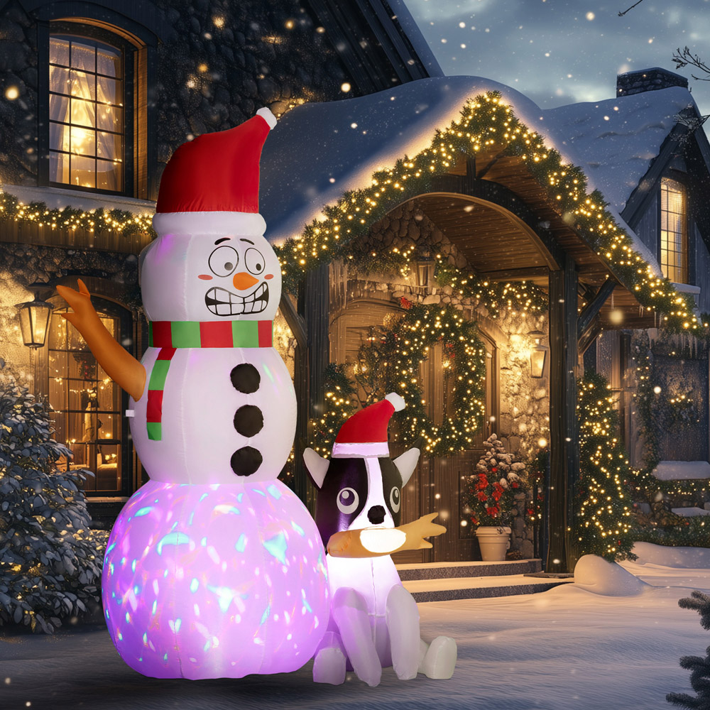 Everglow LED Inflatable Snowman with Dog Christmas Decoration 6.2ft Image 4