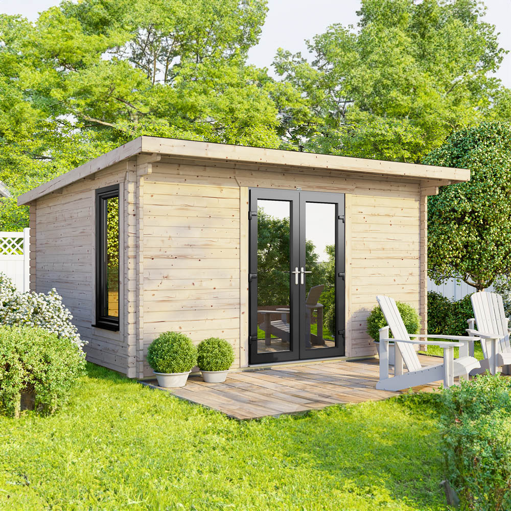 Power Sheds 14 x 10ft Centre Double Door Pent Log Cabin Image 2