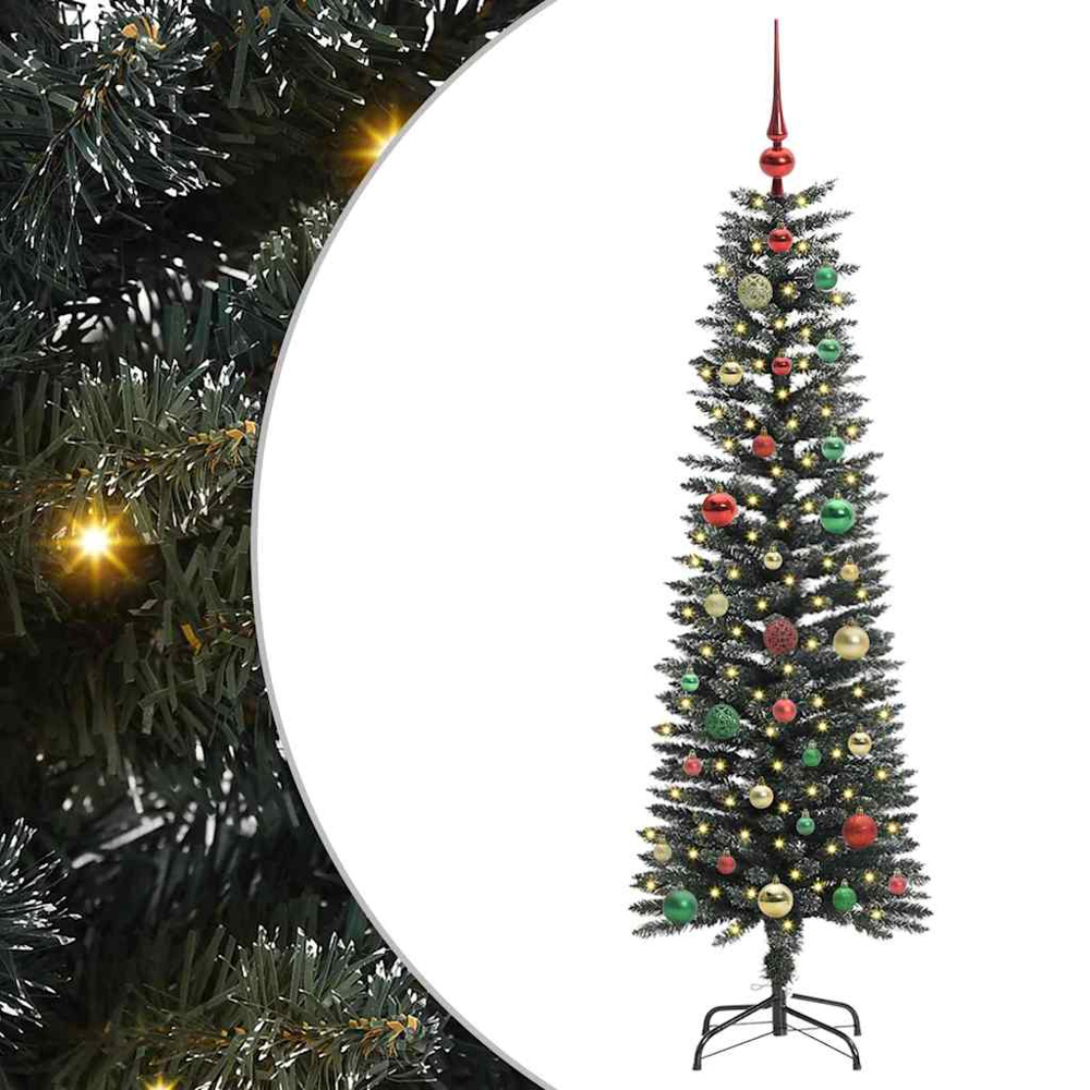 vidaXL Pre-Lit Multicolour Baubles Green Artificial Christmas Tree 5ft Image 2
