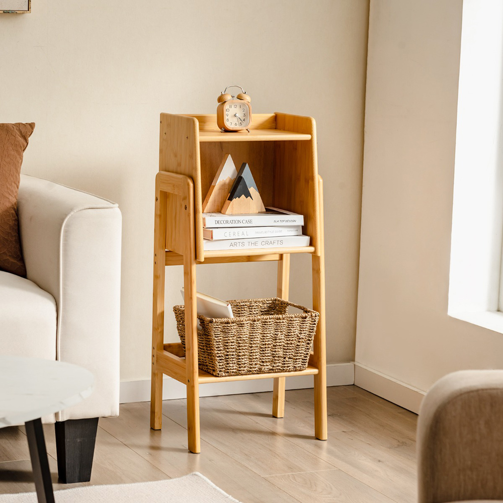 Costway 3 Shelf Free Standing Tall Bamboo Bookshelf with Legs Image 5
