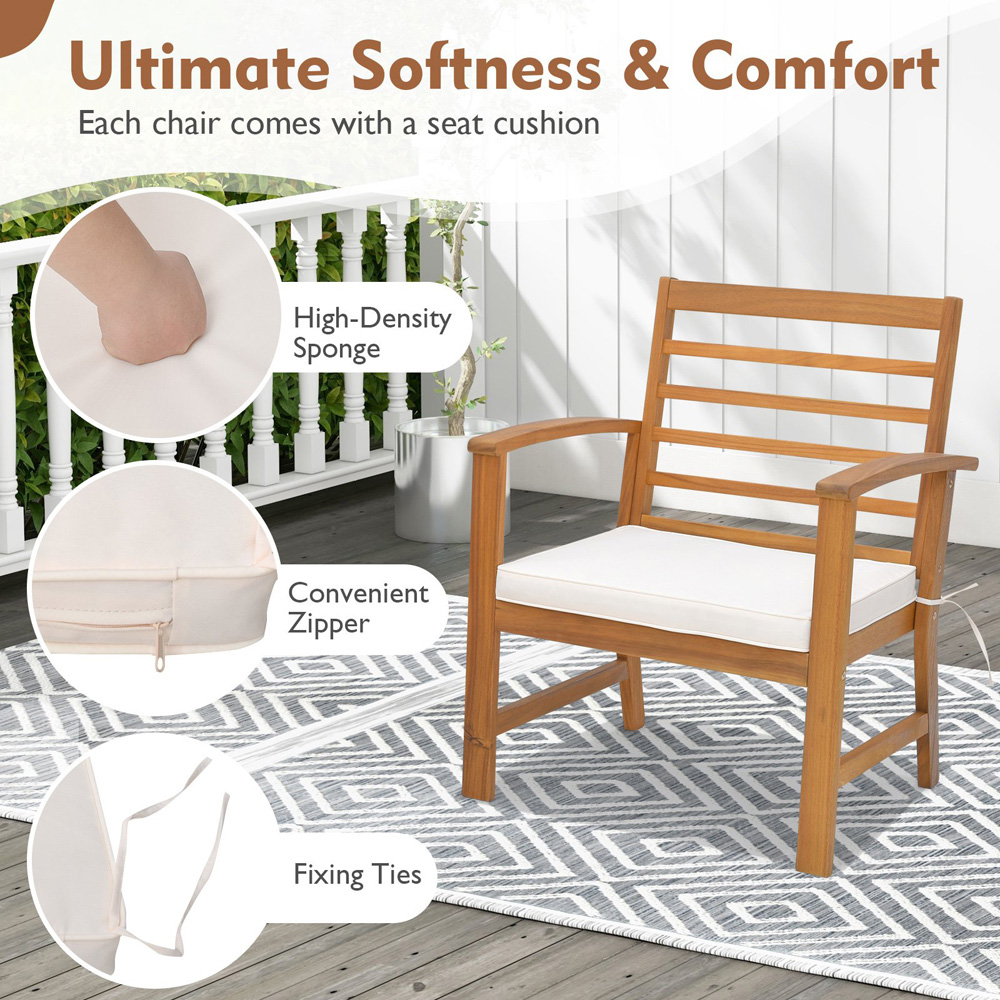 Costway 2 Seater Acacia Wood Patio Bistro Set with Cushion White Image 6