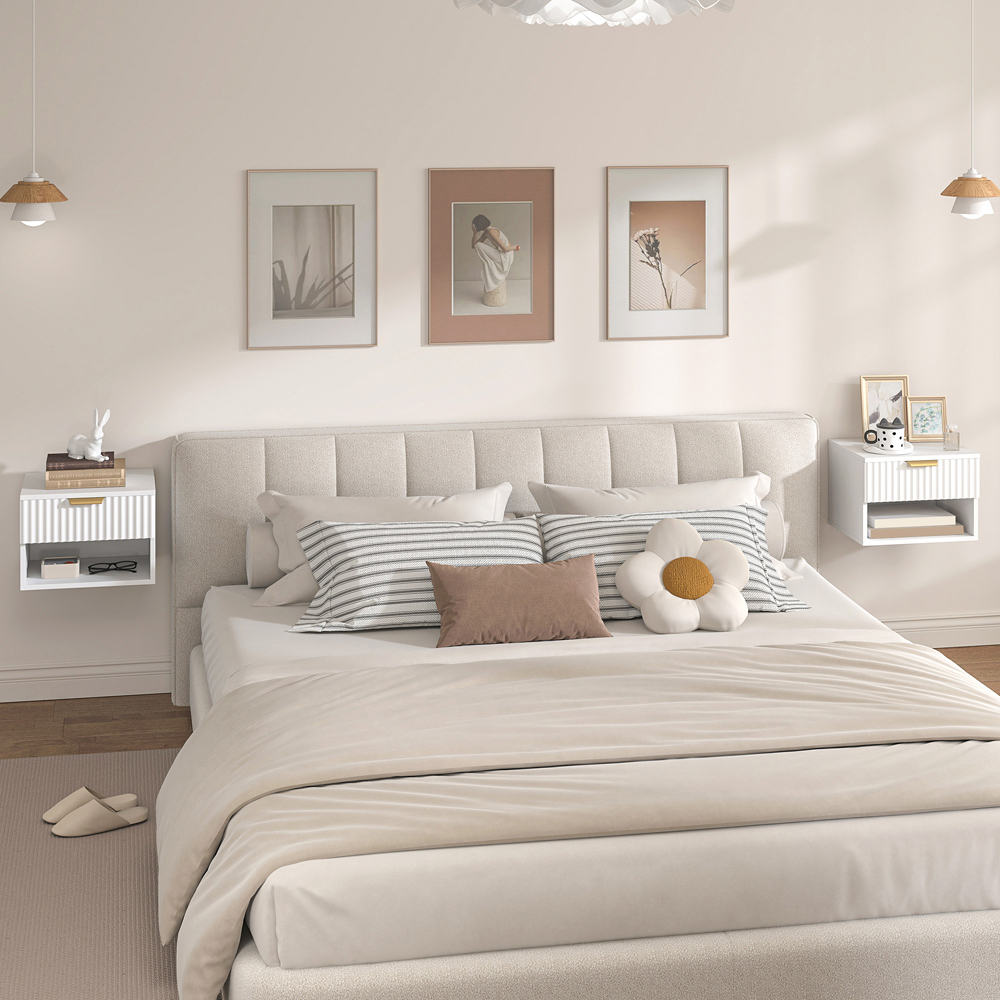 Portland Single Drawer Single Shelf White Fluted Floating Nightstand Set of 2 Image 4