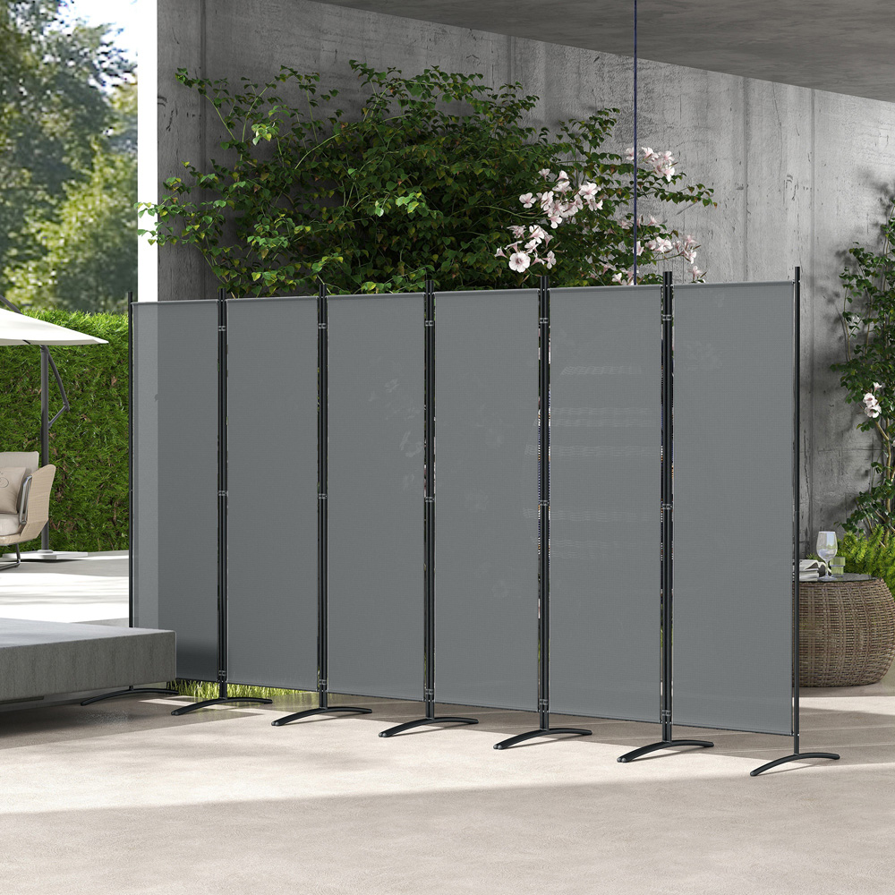 Outsunny 6 Panel Dark Grey Foldable Garden Privacy Screen Image 4