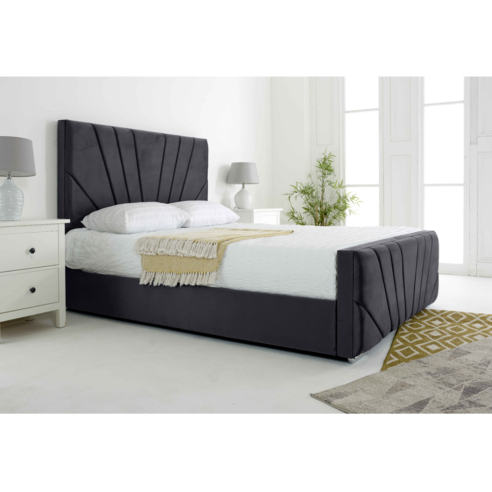 Eleganza Scarlett Double Steel Plush Velvet Bed Frame with Headboard and Footboard Image 3