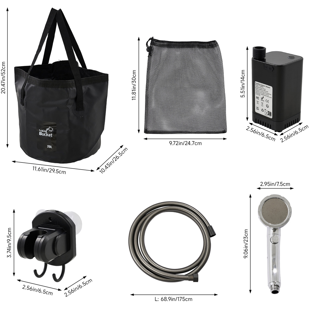 Living and Home Portable Rechargeable Camping Shower Pump with Collapsible Bucket Image 7