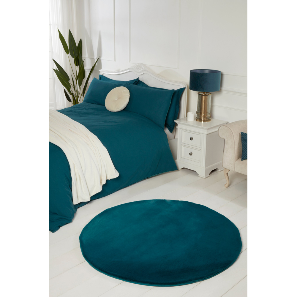Portland HMC Luxe Teal Faux Fur Rug 133 x 133cm Image 4