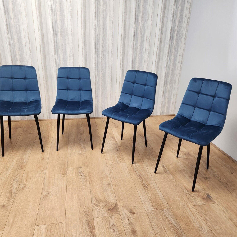 Kosy Koala 4 Seater Velvet Glass Dining Set Grey and Blue Image 4