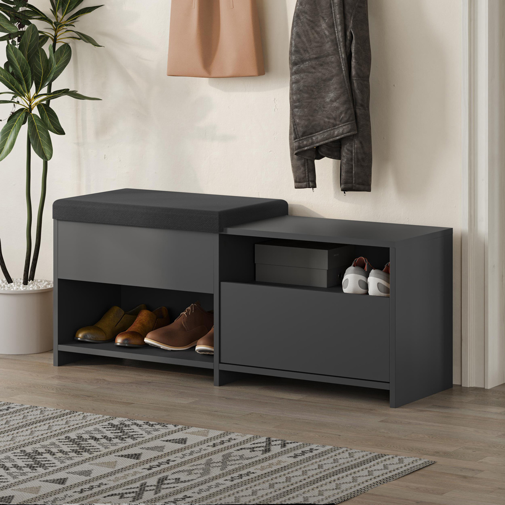 Decortie Filux Single Door 2 Shelf Anthracite Sliding Seat Shoe Cabinet Image 5