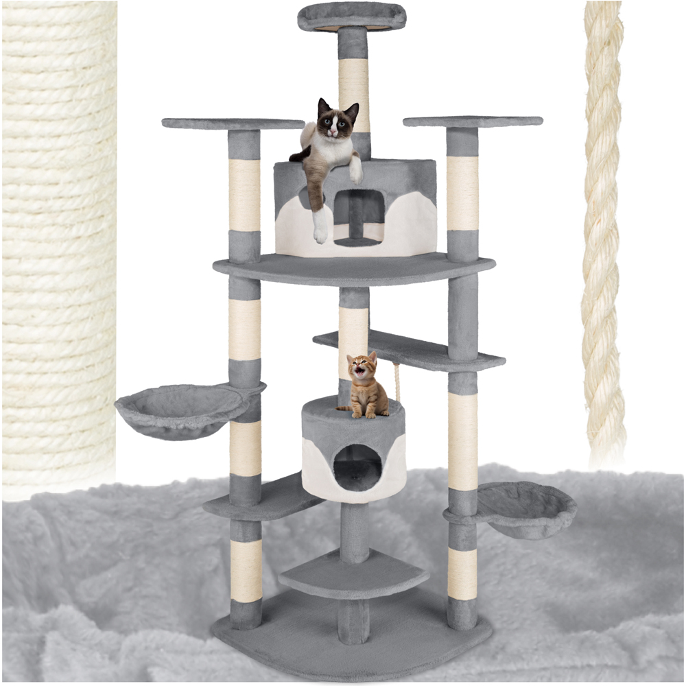 tectake Nelly Grey and White Cat Tree with Scratching Posts 204cm Image 2