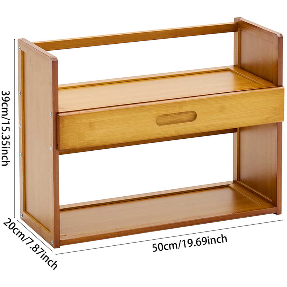 Living and Home Single Drawer 2 Shelf Natural Bamboo Desktop Bookshelf Image 8