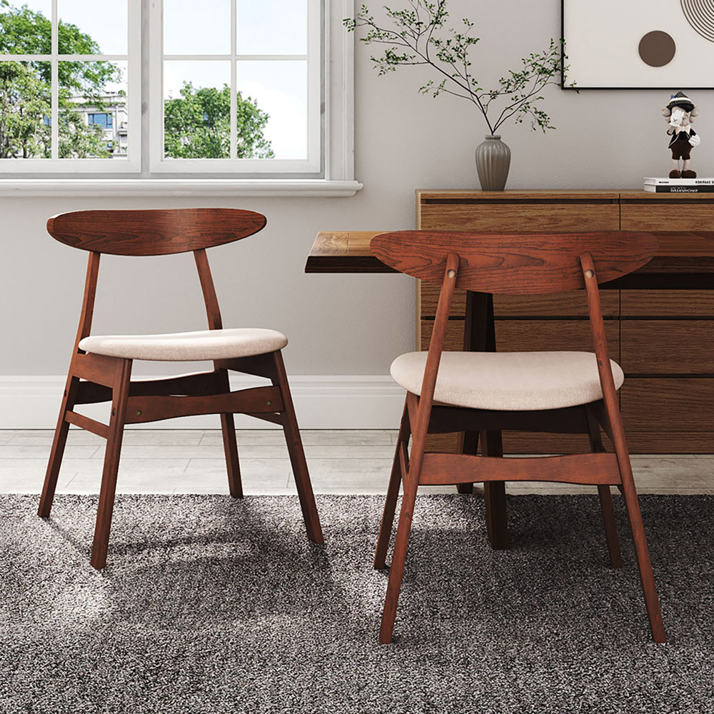 Living and Home Set of 2 Beige Linen Curved Backrest Dining Chair Image 8