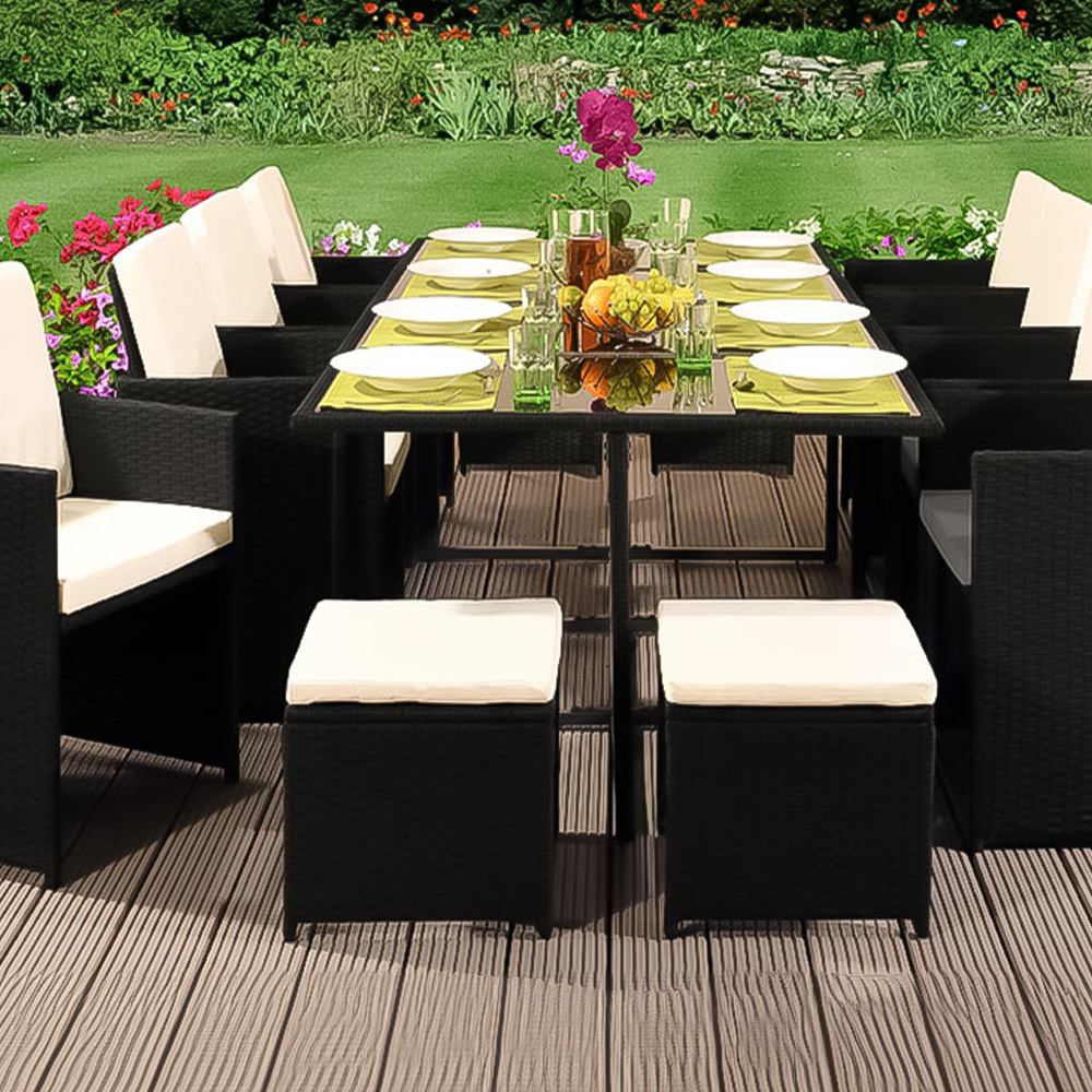 Brooklyn 12 Seater Rattan Cube Garden Dining Set Black Image 2