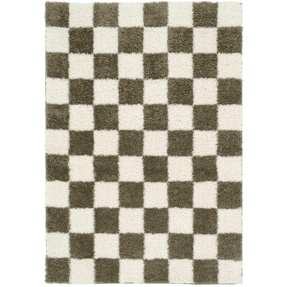 Kukoon Checkers Josie Olive Green and Cream Checkerboard Soft Rug 60 x 240cm Image 2