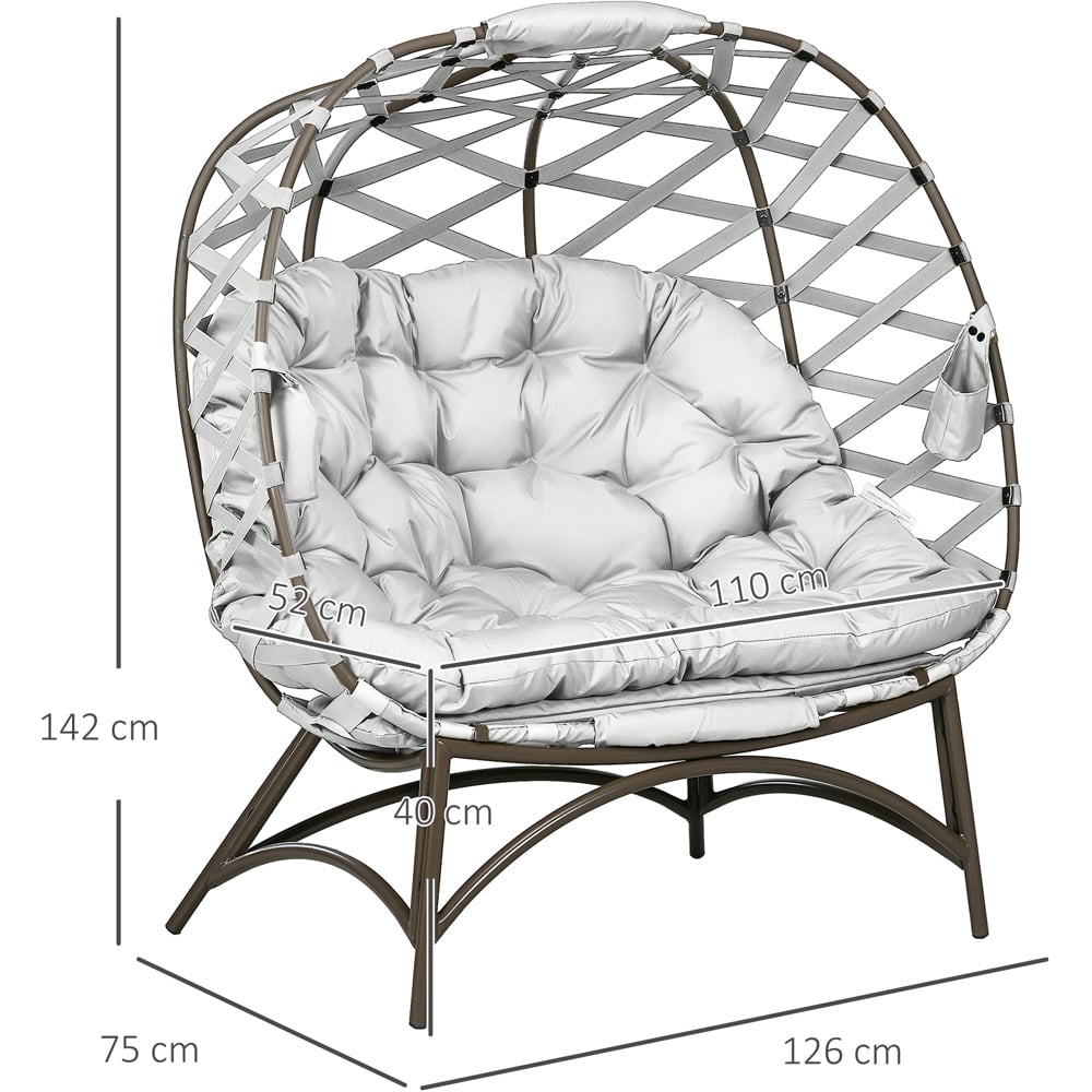 Outsunny 2 Seater Light Grey Outdoor Egg Chair with Cushion Image 9