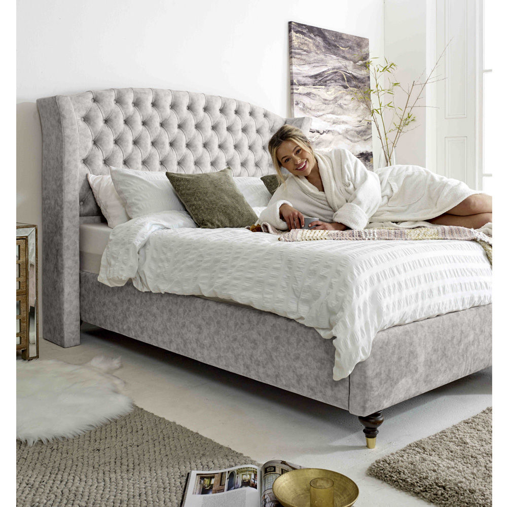 Eleganza Roseland Super King Size Silver Oakland Fabric Bed Frame with Chesterfield Headboard Image 6