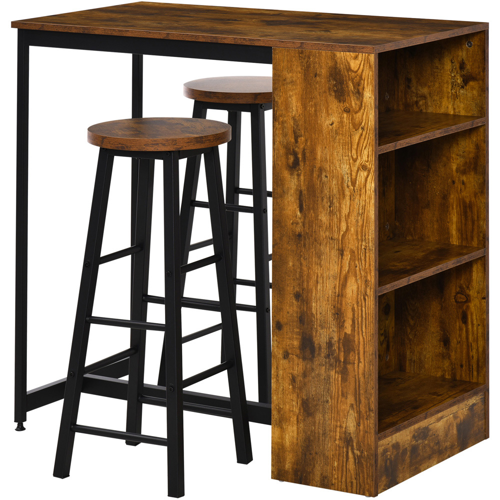 Portland 2 Seater Black and Wood Effect Bar Table with Stools and Storage Shelf Image 2