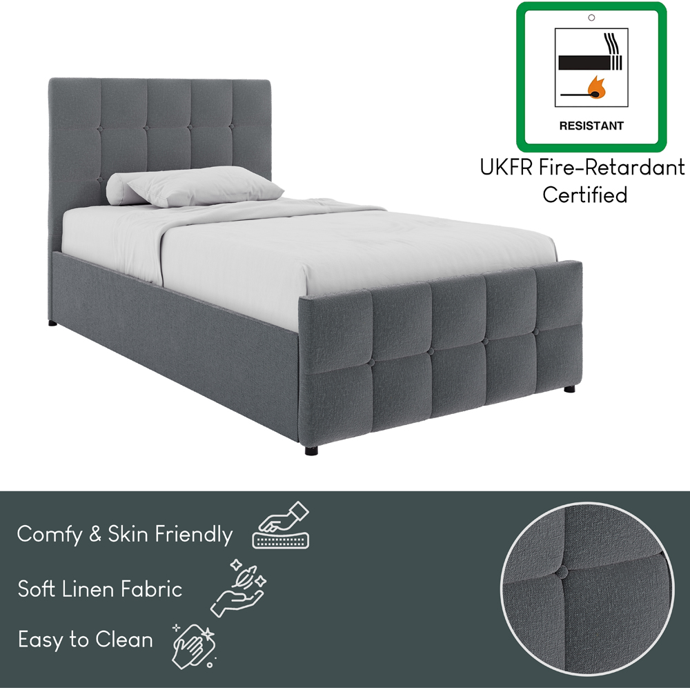 VIDA DESIGNS Valentina Single Light Grey Linen Ottoman Bed with Padded Headboard Image 7