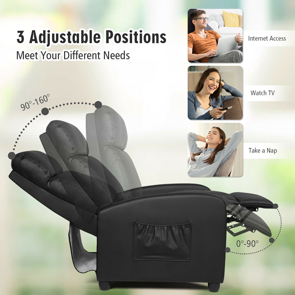 Costway Black Recliner Chair with Adjustable Backrest Image 7