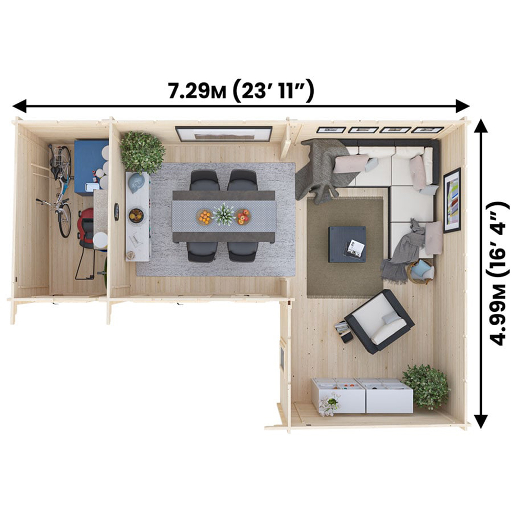 Dunster House HellWolf 25 x 16ft Brown L-Shaped Double Glazed Pent Garden Log Cabin Image 9