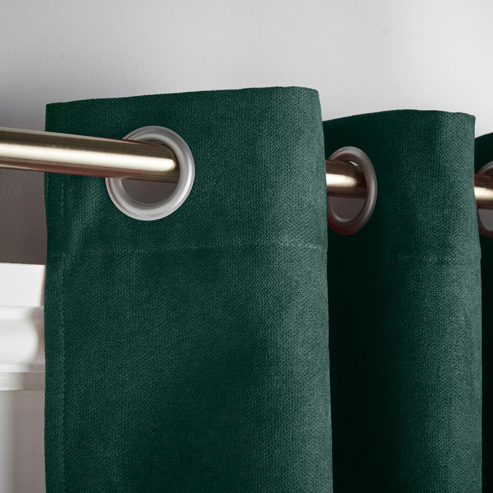 Alan Symonds Green Velvet Chenille Blackout Ring Top Eyelet Curtains 137 x 213cm Image 3
