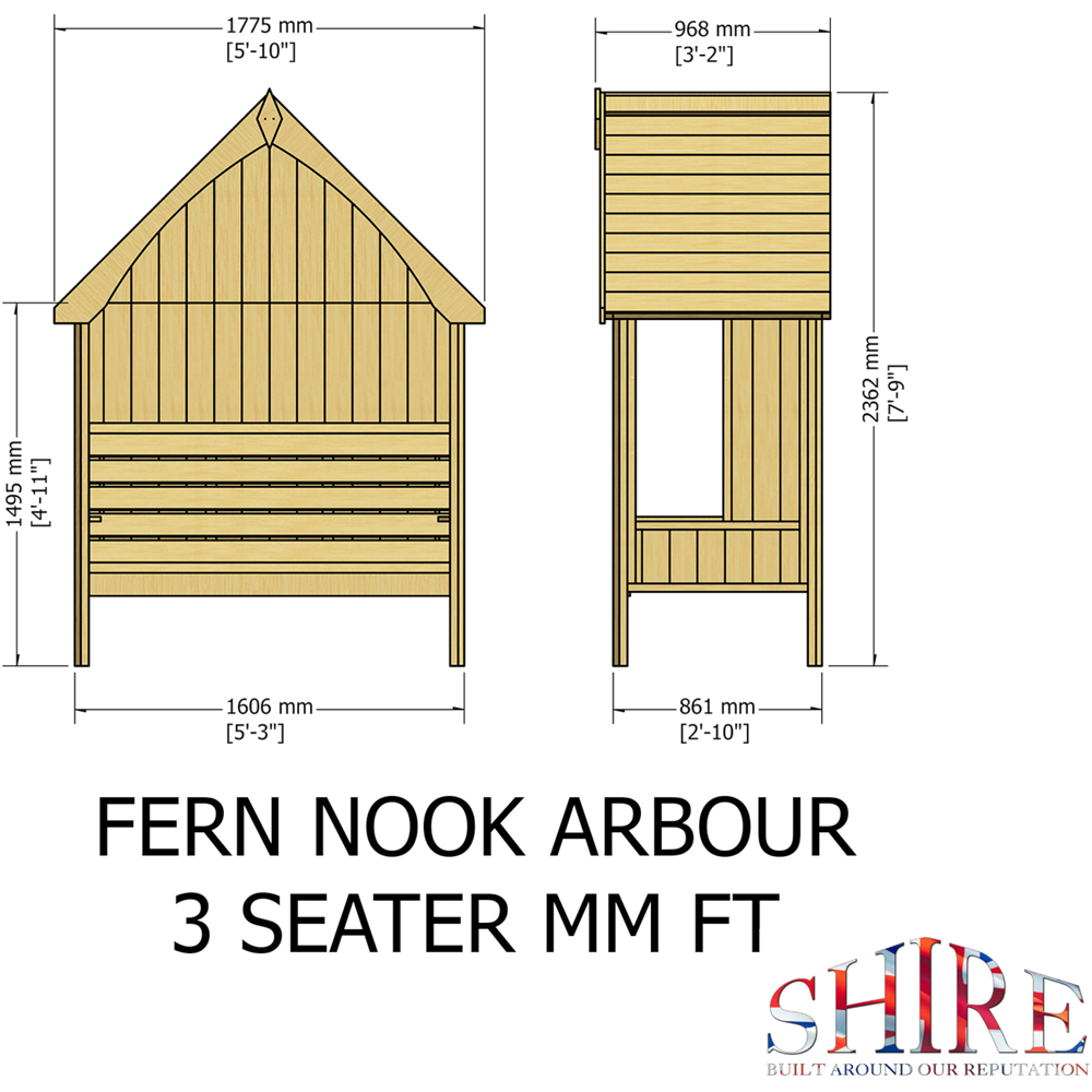 Shire Fern Nook 3 Seater 2.10 x 5.3ft Pressure Treated Pine Garden Arbour Image 9