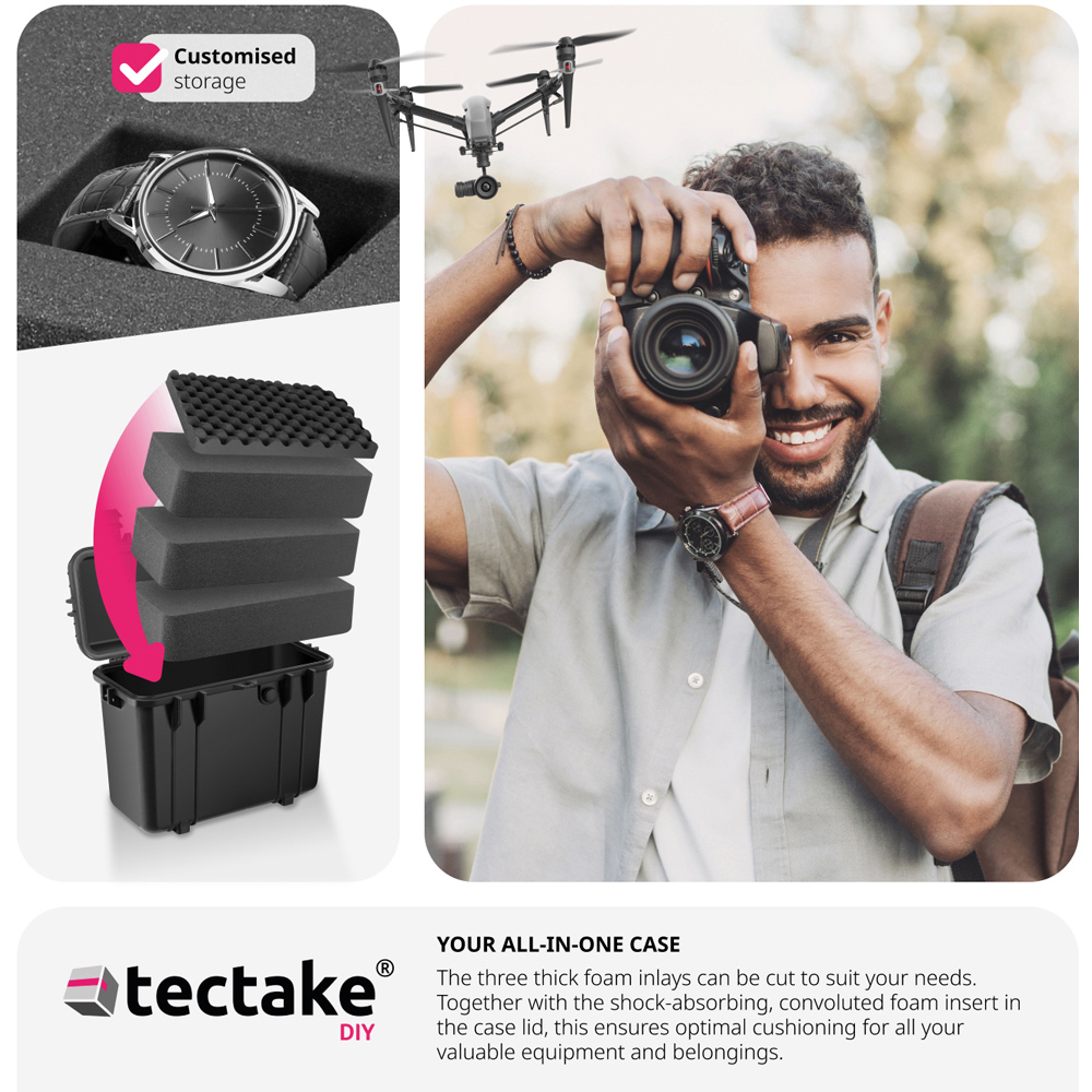Tectake Black Hard Shell Waterproof Carry Case with Foam Insert 34 x 41cm Image 7