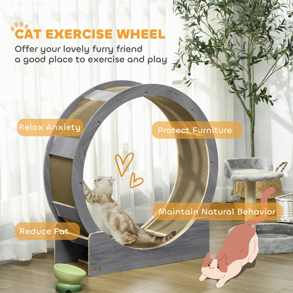 PawHut Grey Indoor Cat Treadmill with Brake Image 4