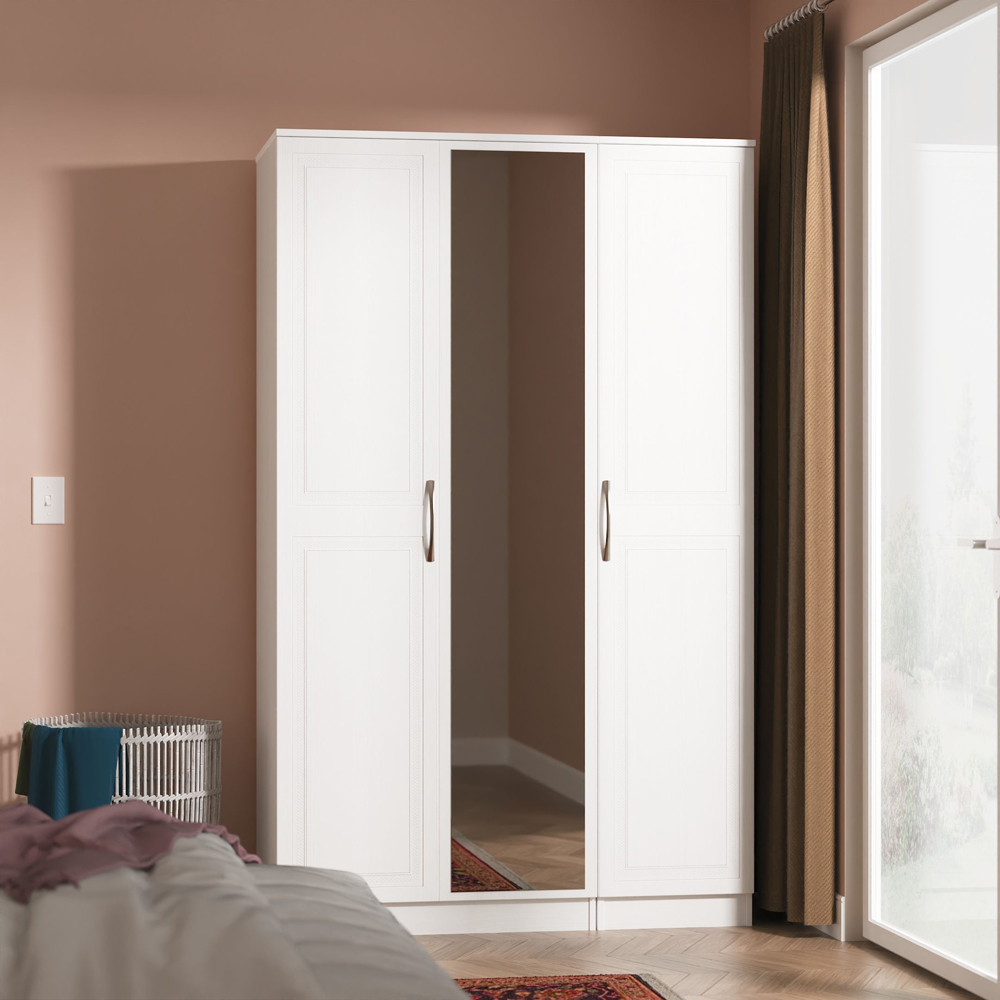 Crowndale Dorset 3 Door Signature White Mirrored Wardrobe Ready Assembled Image 9
