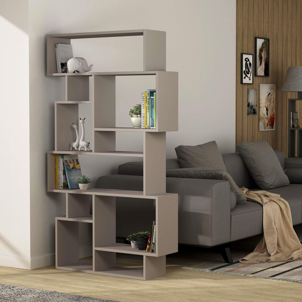 Decortie Karmato 10 Shelf Mocha Grey Modern Bookcase Image 4