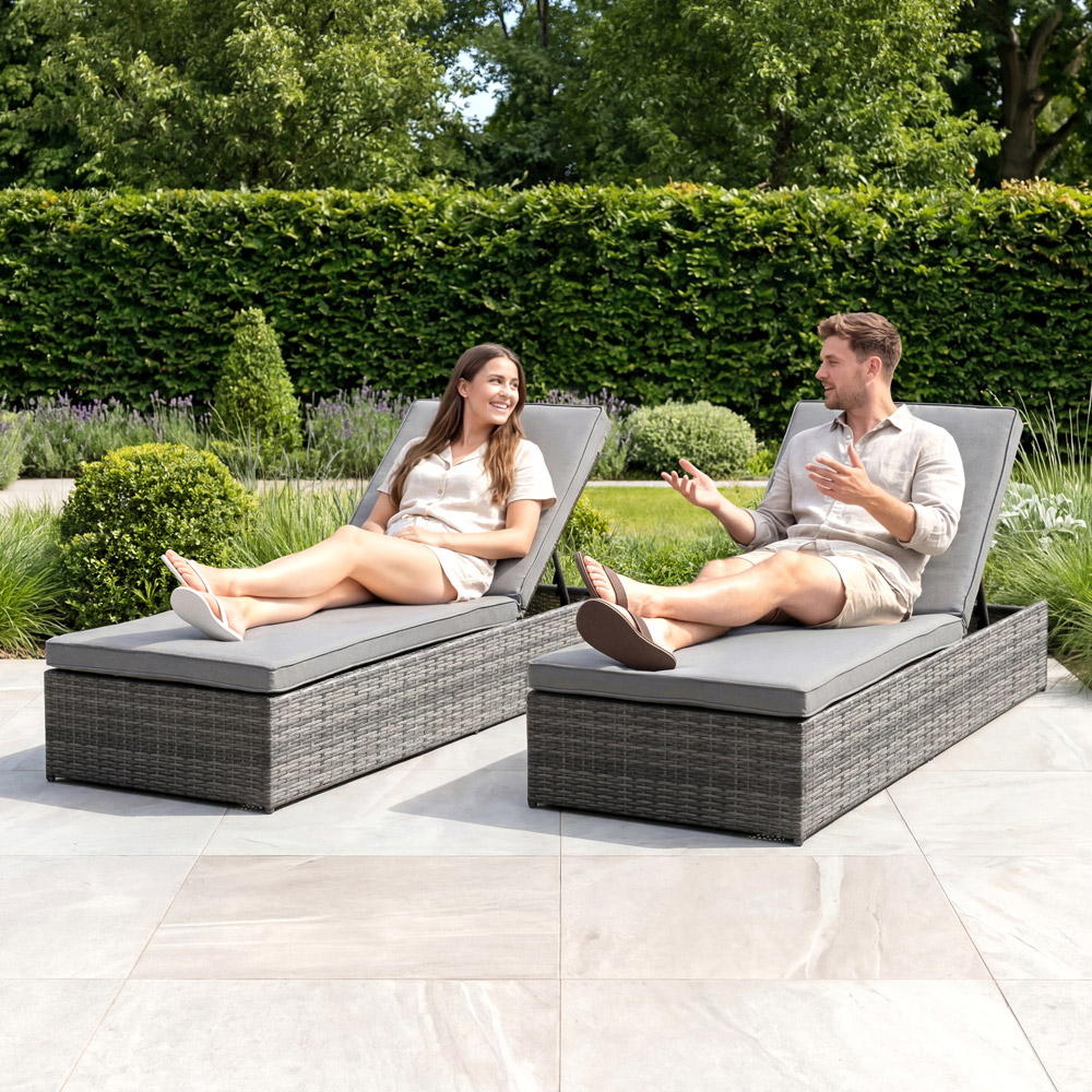 Charles Bentley Rattan Sun Lounger Grey Image 6