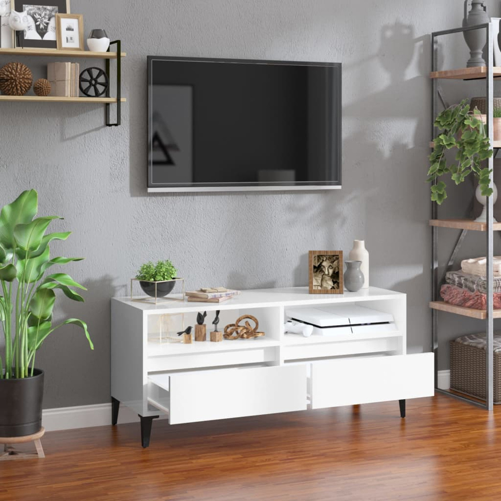 vidaXL 2 Drawer 2 Shelf High Gloss White TV Cabinet Image 8