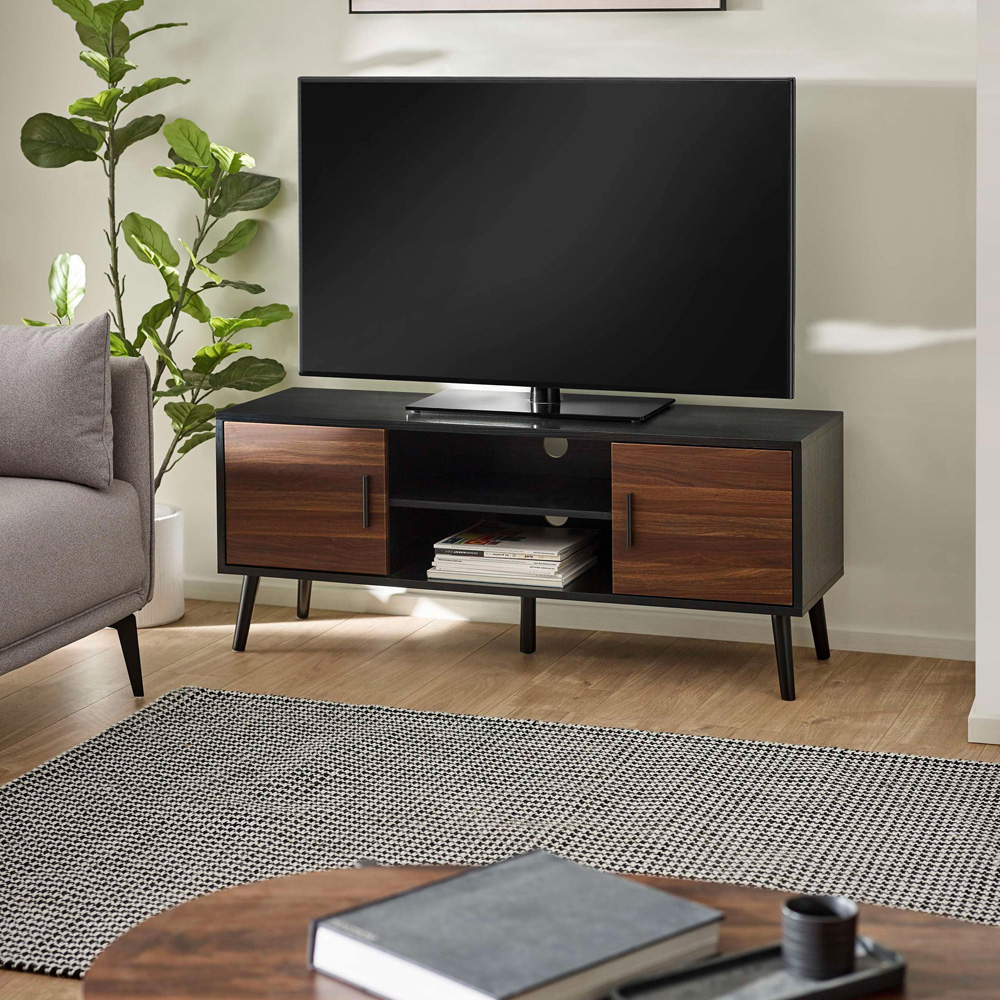 Julian Bowen Trent 2 Door Walnut and Black Large TV Stand for 55 inch Image 7
