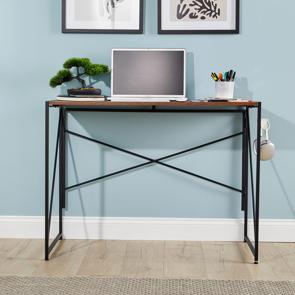 Home Source Brampton Folding Compact Desk with Hook Dark Oak Image 8