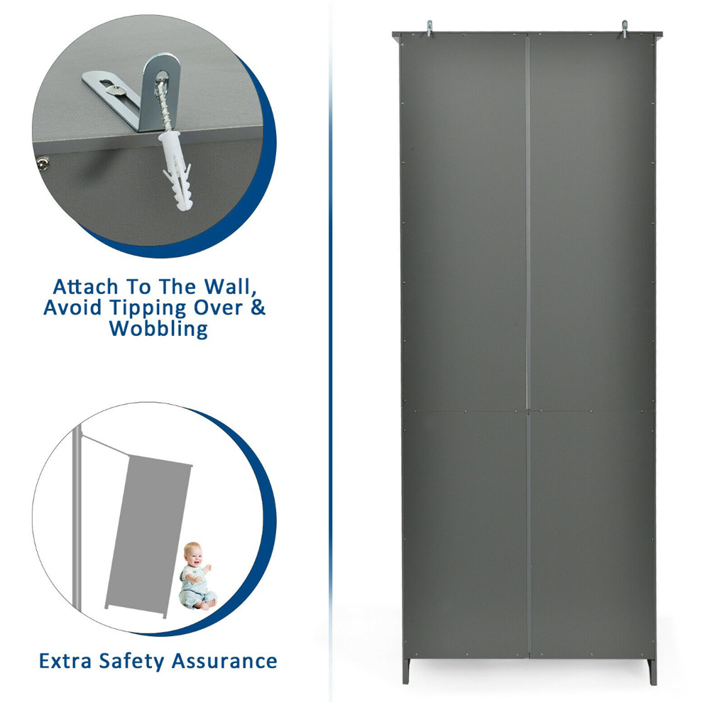 Costway 2 Door 3 Shelf Grey Bookcase Image 7