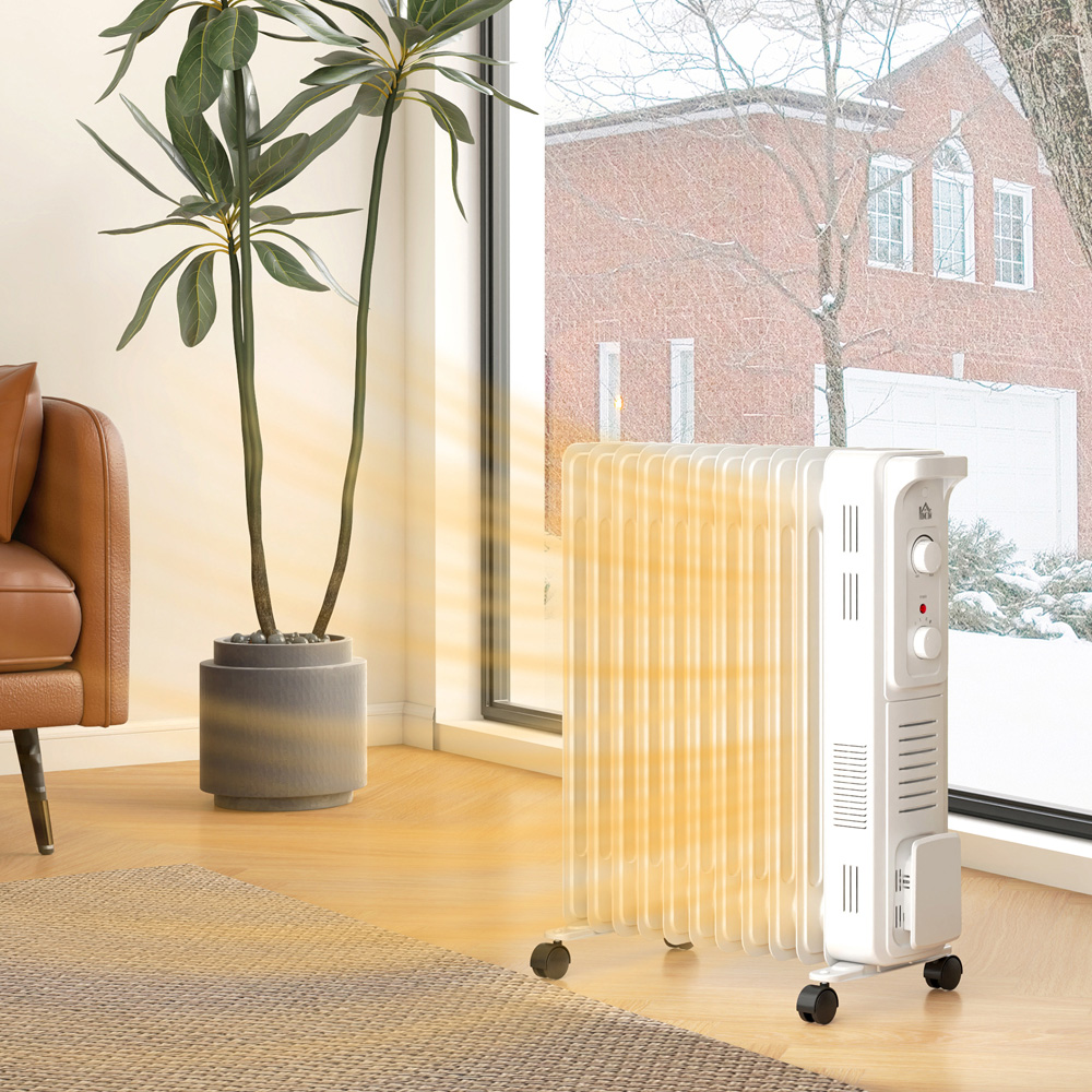 HOMCOM White 11 Fin Oil Filled Radiator Portable Heater Image 2