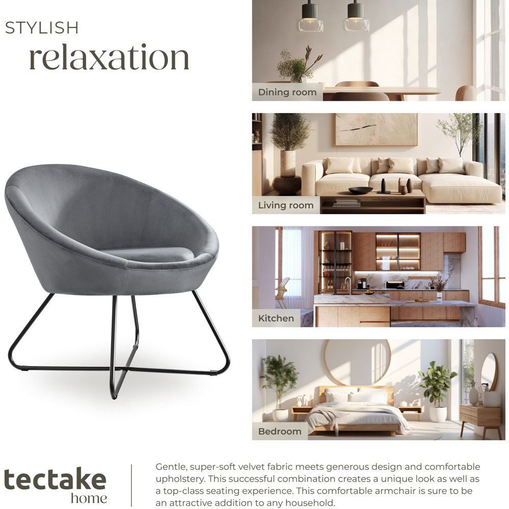 tectake Centera Anthracite Velvet Look Accent Chair Image 7